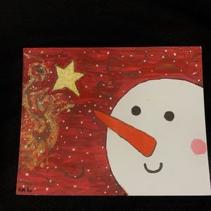 Original Artwork Snowman and Starry Night Painting